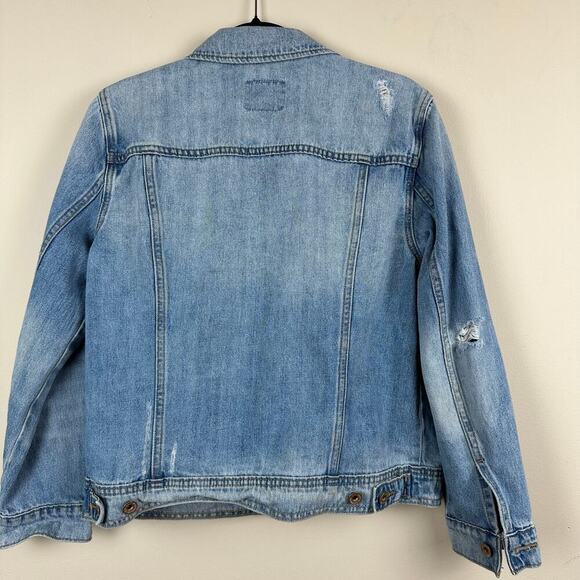 Old Navy Distressed Denim Jacket Womens L Classic Jean Washed Layer Rodeo Boho - Picture 4 of 9